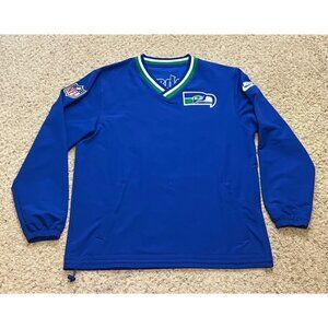 Seattle Seahawks Nike Dri Fit Blue Retro Throwback V Neck Pullover Sz Medium EUC